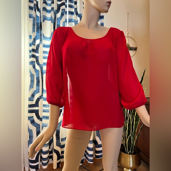 By & By Red Chiffon Giant Bow Blouse Size XL - Picture 7 of 12